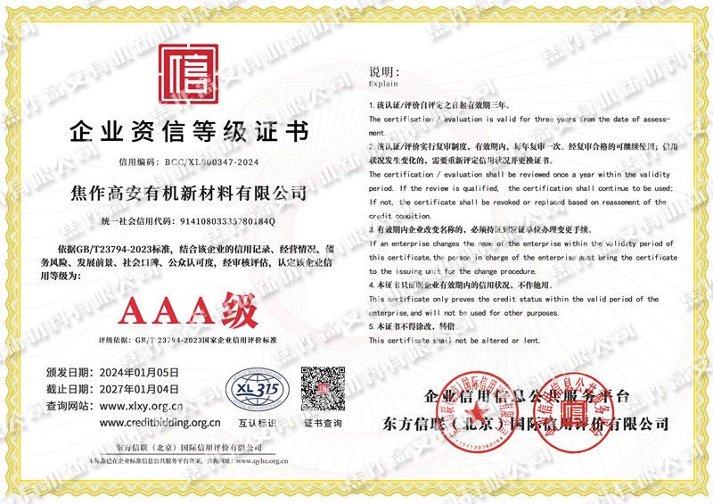 Enterprise Credit Rating Certificate