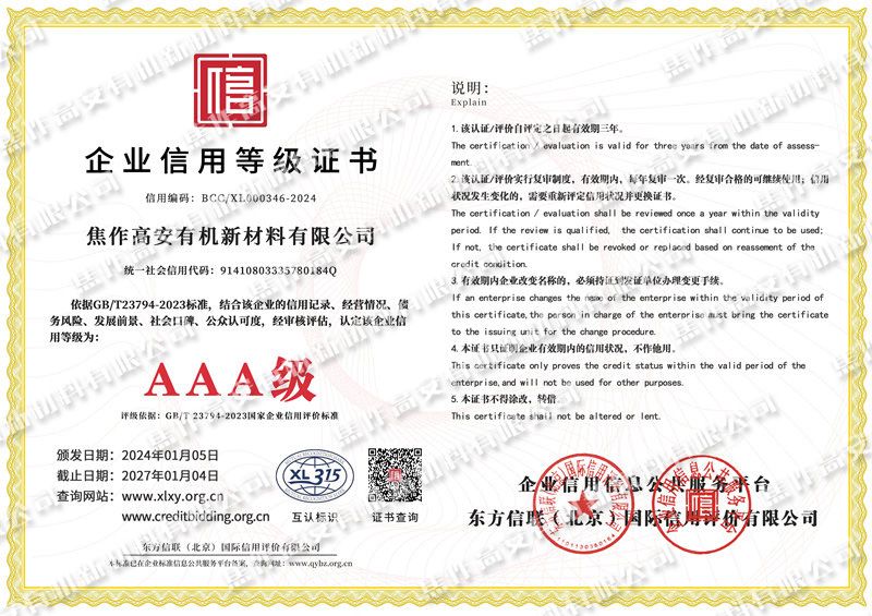 Enterprise Credit Rating Certificate